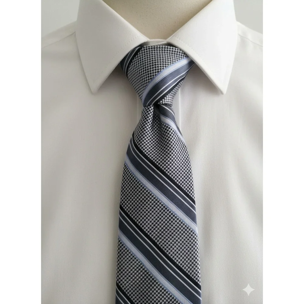 Nordstrom grey blue diagonal stripe houndstooth classic silk tie - 59.5